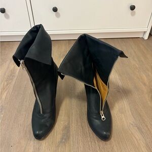 John Fluevog Black Heeled Boots with Zipper